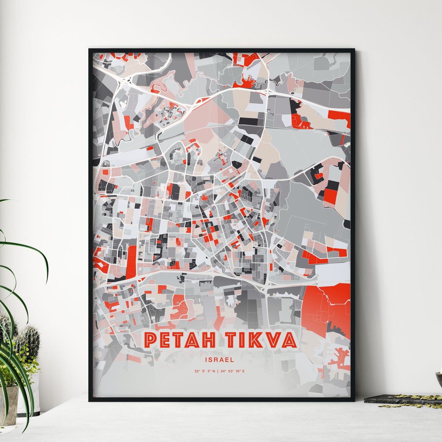 Colorful PETAH TIKVA ISRAEL Fine Art Map Modern