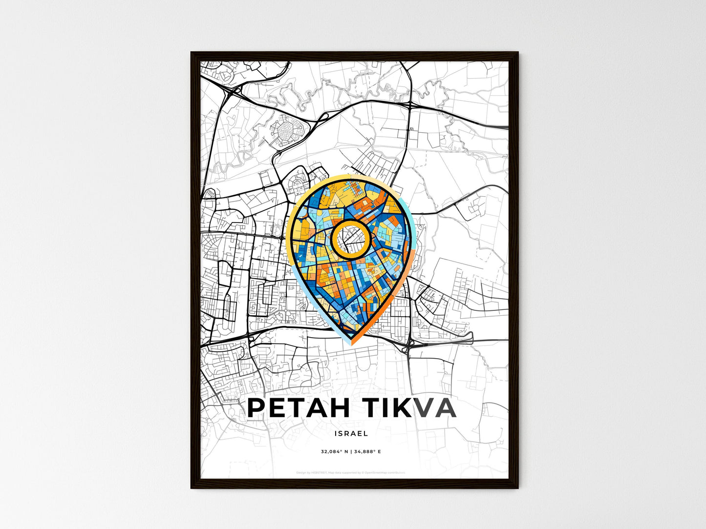 Petah Tikva Israel wedding art map with pointer icon