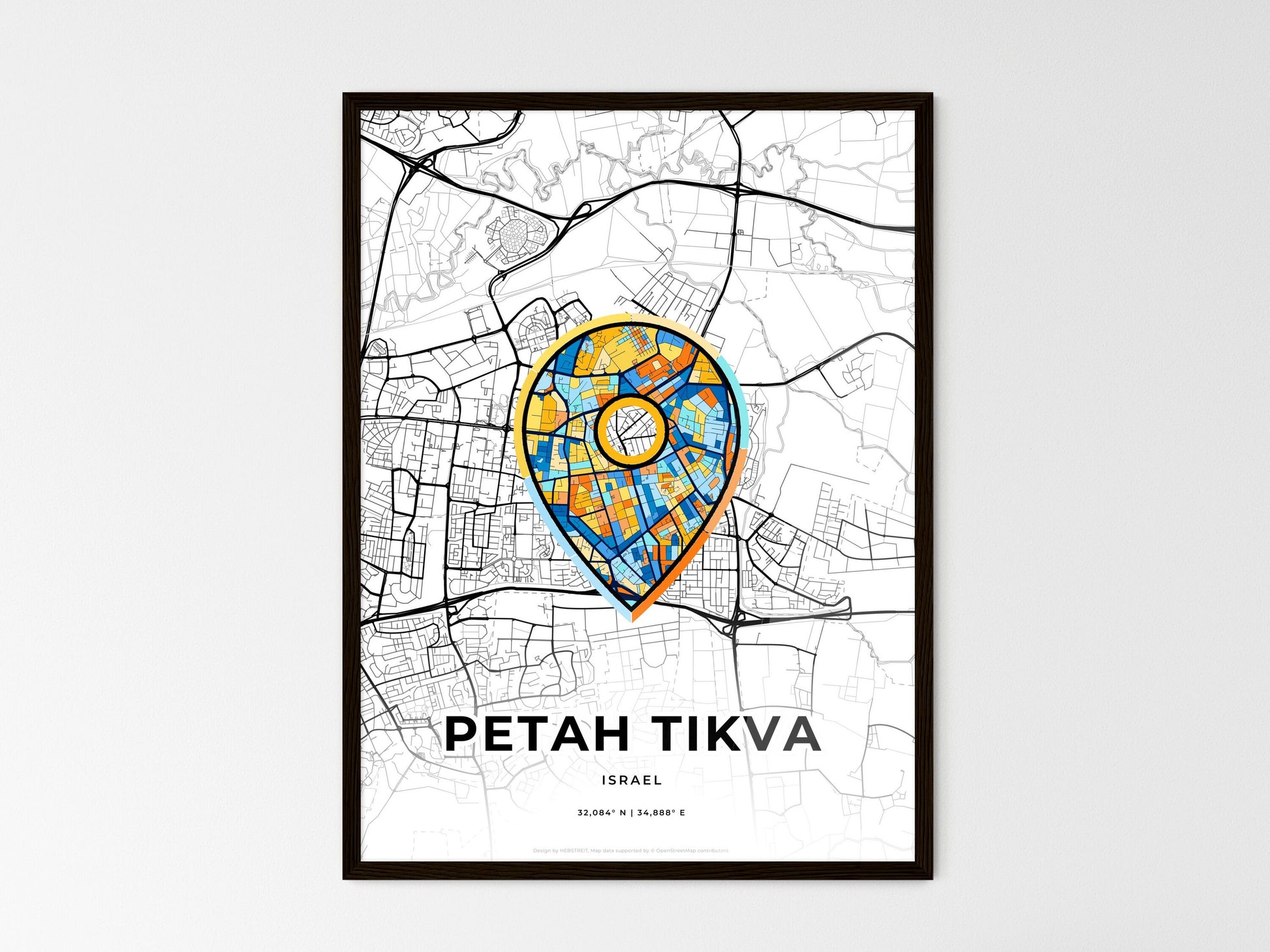 Petah Tikva Israel wedding art map with pointer icon