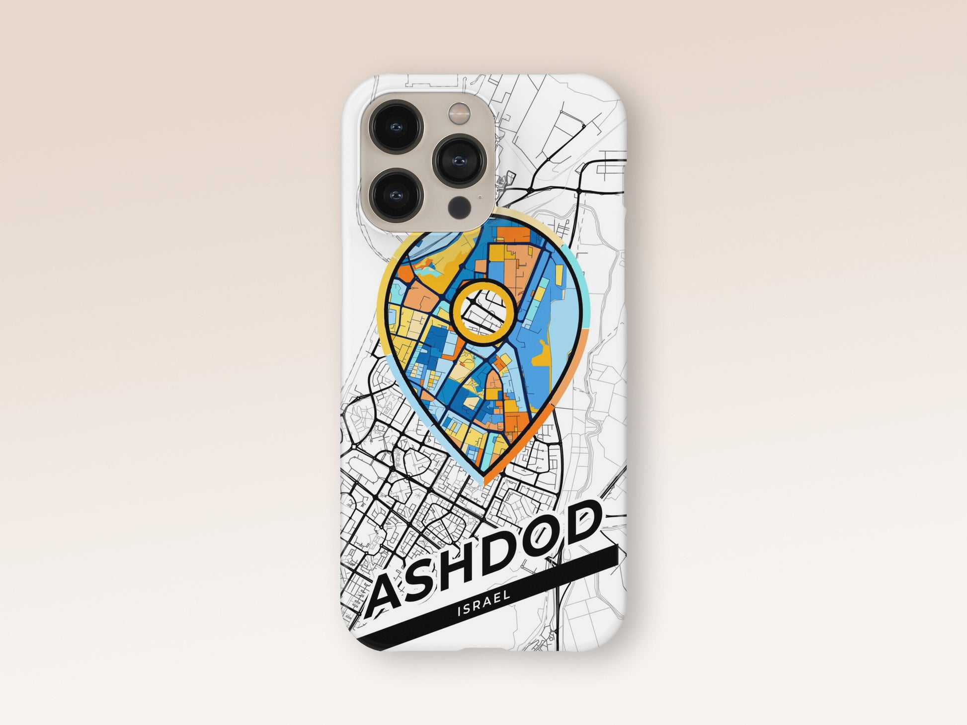 Ashdod Israel slim phone case with colorful icon. Birthday, wedding or housewarming gift. Couple match cases. 1