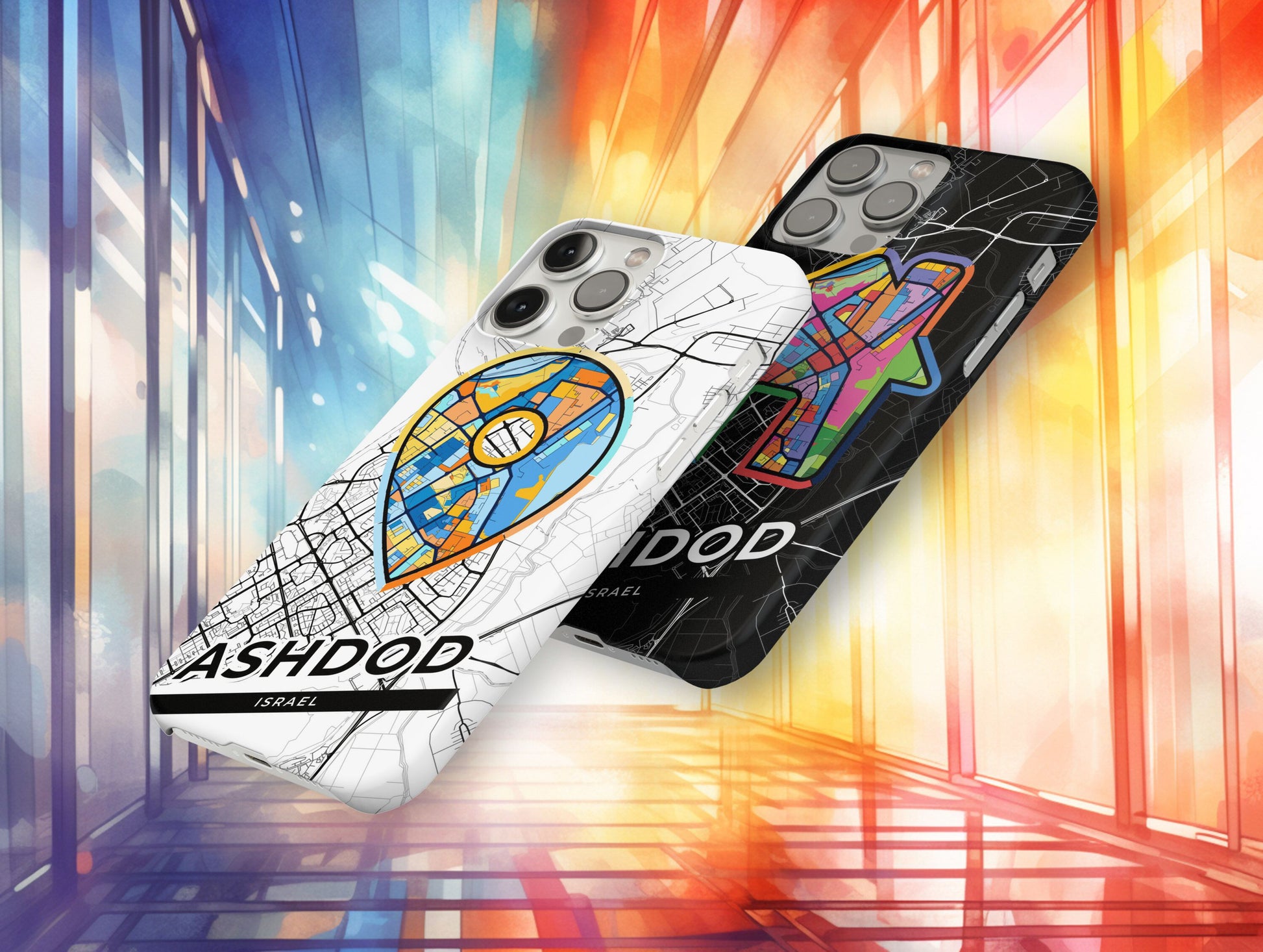 Ashdod Israel slim phone case with colorful icon. Birthday, wedding or housewarming gift. Couple match cases.