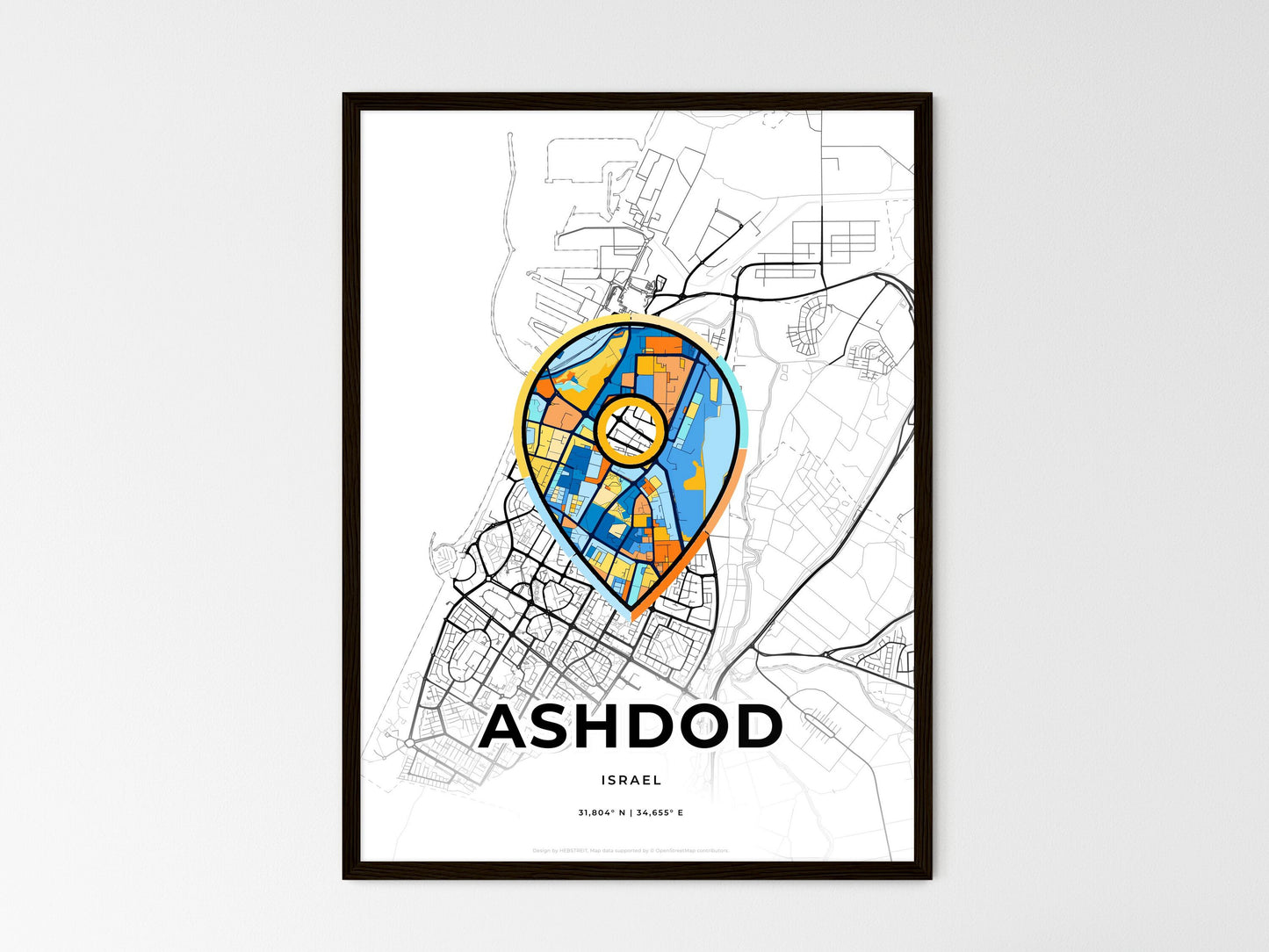 Ashdod Israel wedding art map with pointer icon