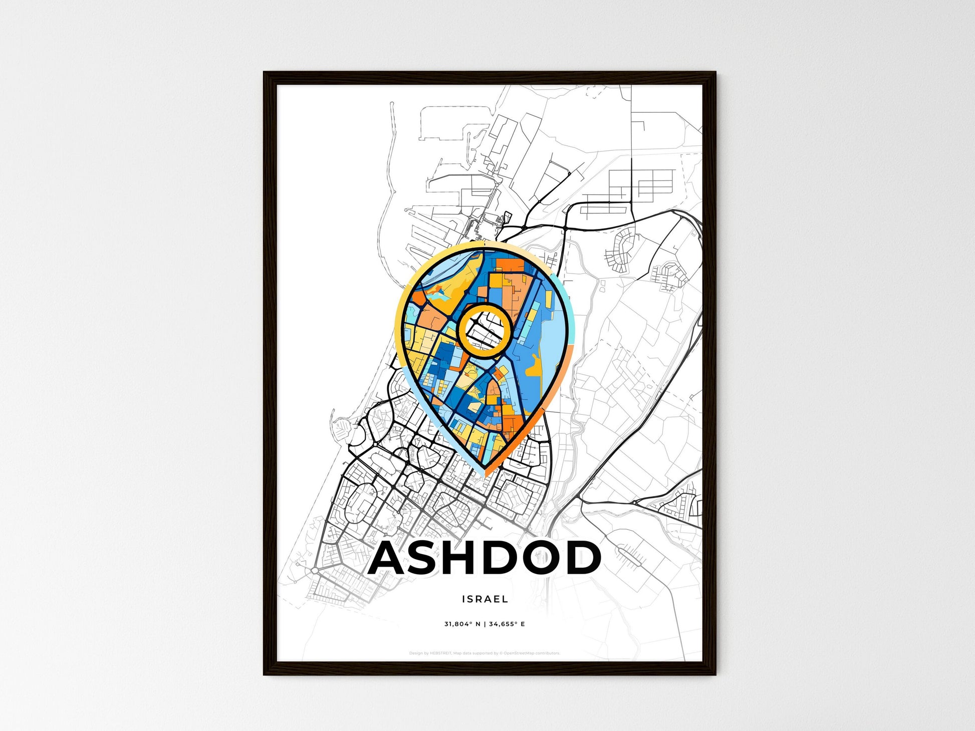 Ashdod Israel wedding art map with pointer icon