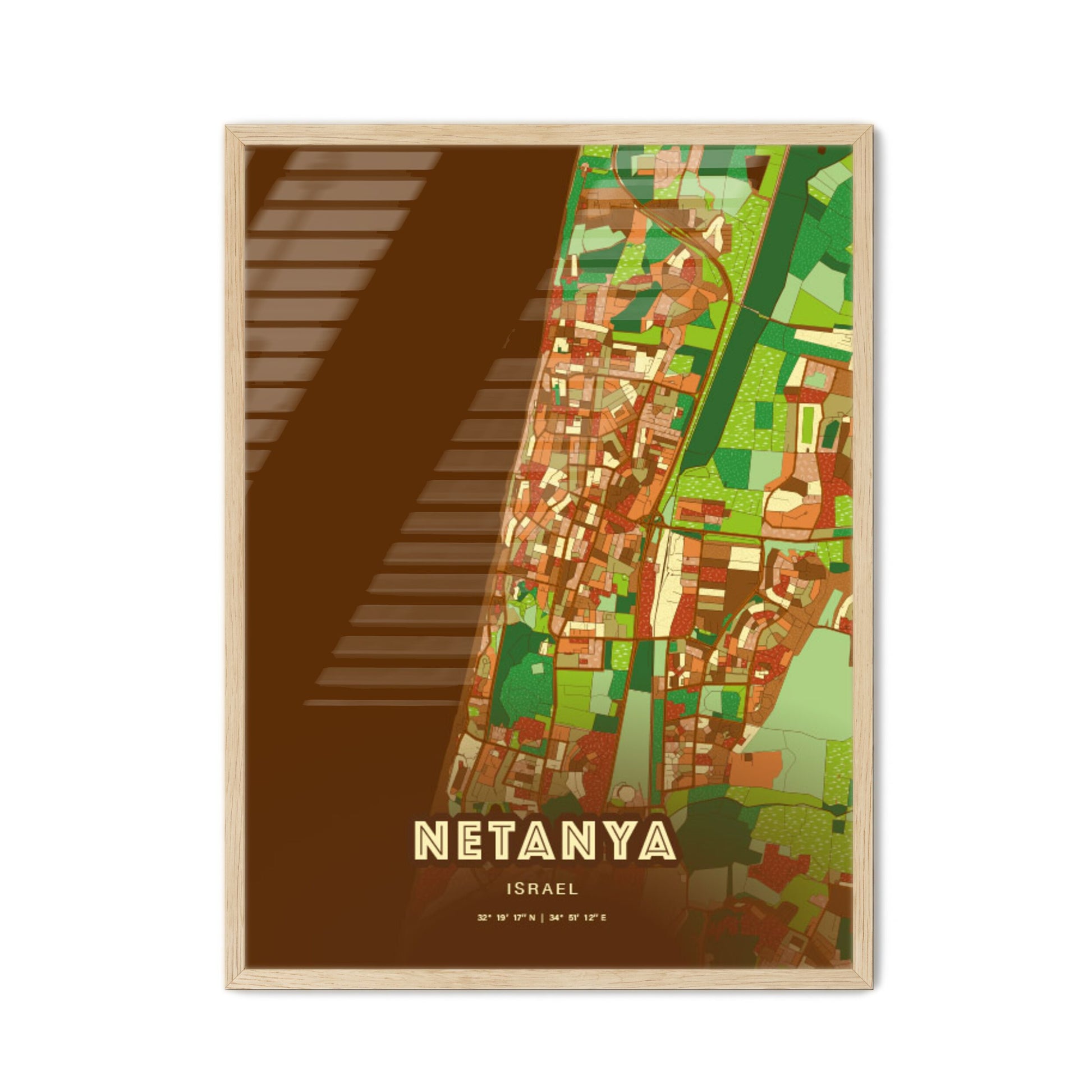 Colorful NETANYA ISRAEL Fine Art Map Farmhouse