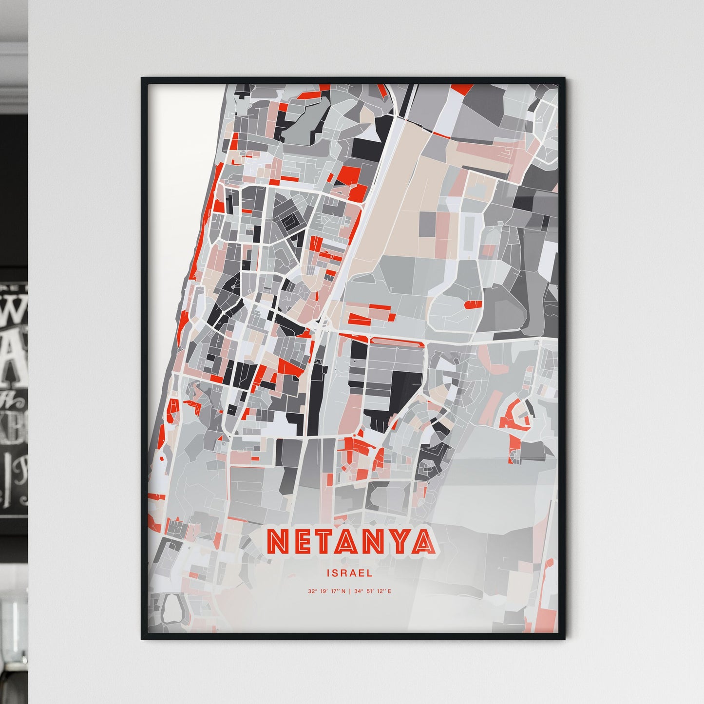 Colorful NETANYA ISRAEL Fine Art Map Modern