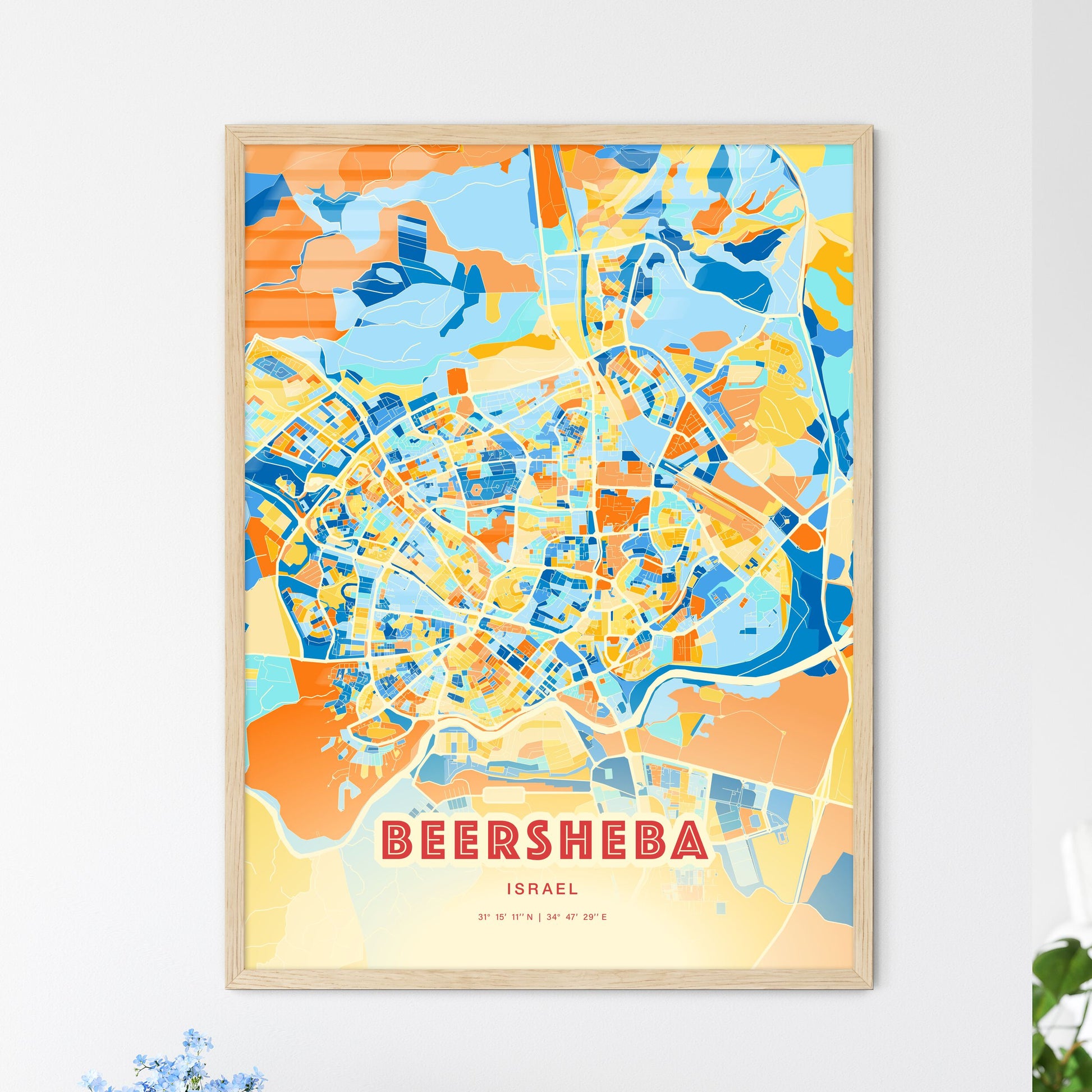 Colorful BEERSHEBA ISRAEL Fine Art Map Blue Orange