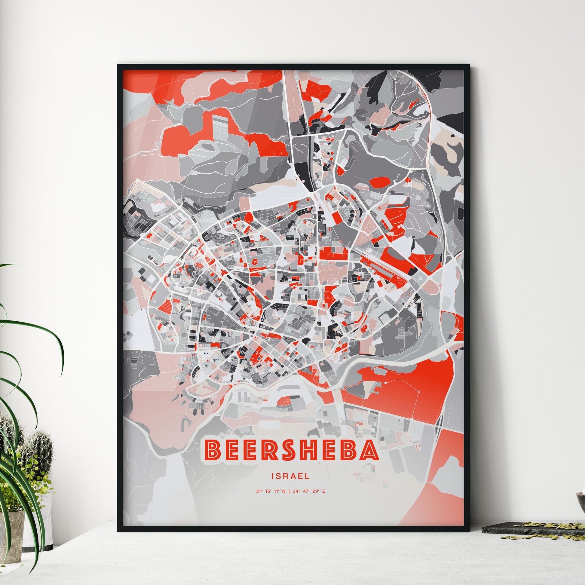 Colorful BEERSHEBA ISRAEL Fine Art Map Modern