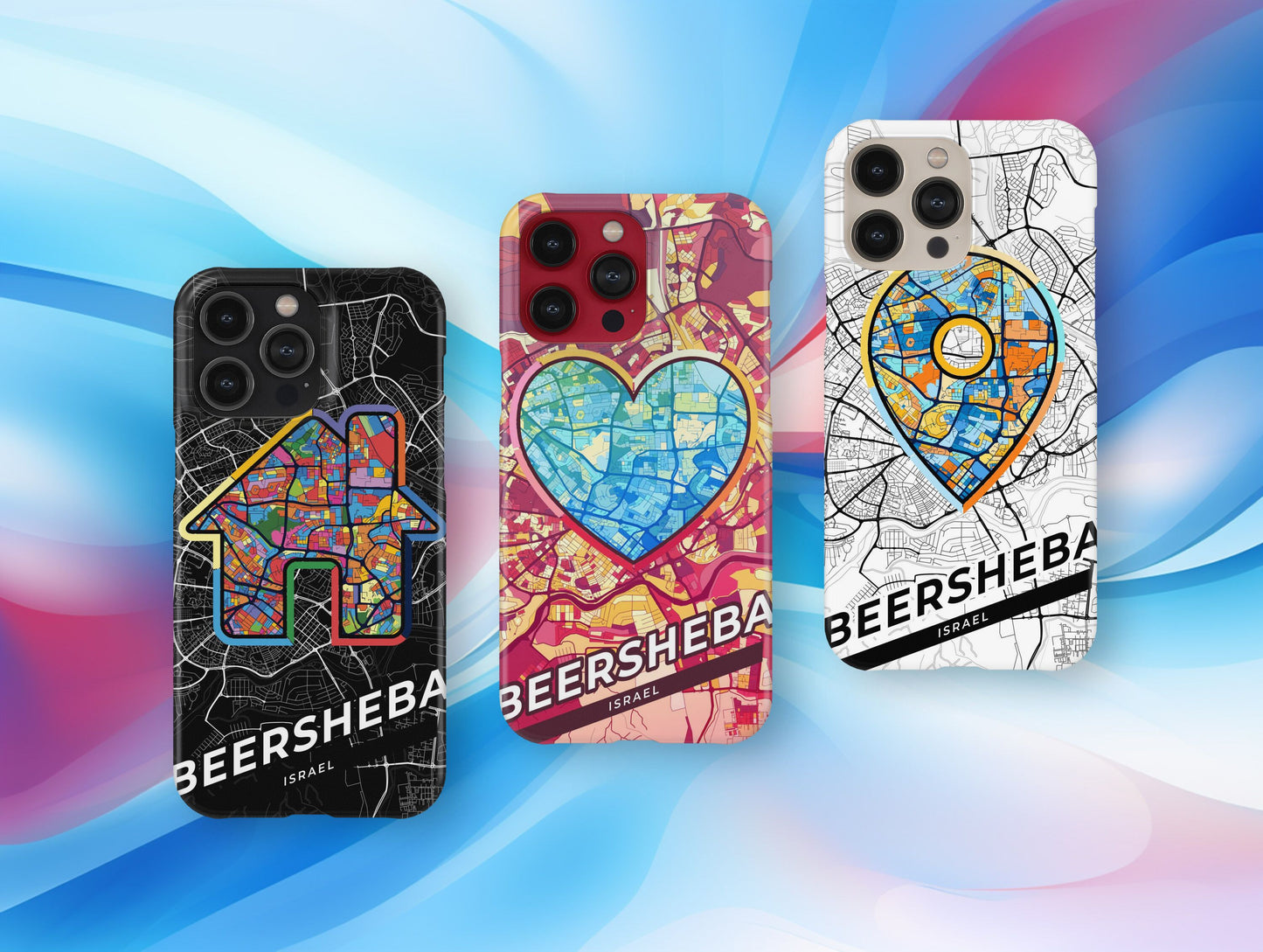 Beersheba Israel slim phone case with colorful icon. Birthday, wedding or housewarming gift. Couple match cases.