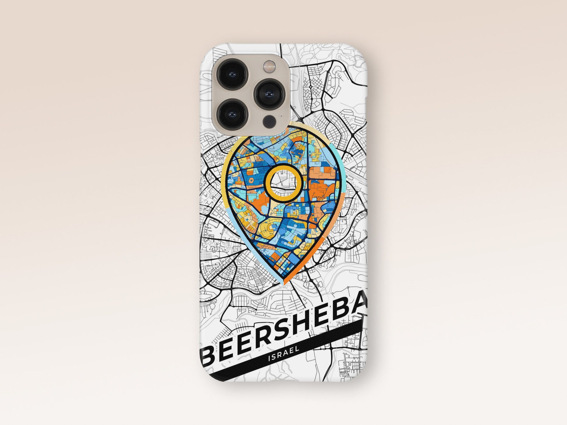 Beersheba Israel slim phone case with colorful icon. Birthday, wedding or housewarming gift. Couple match cases. 1