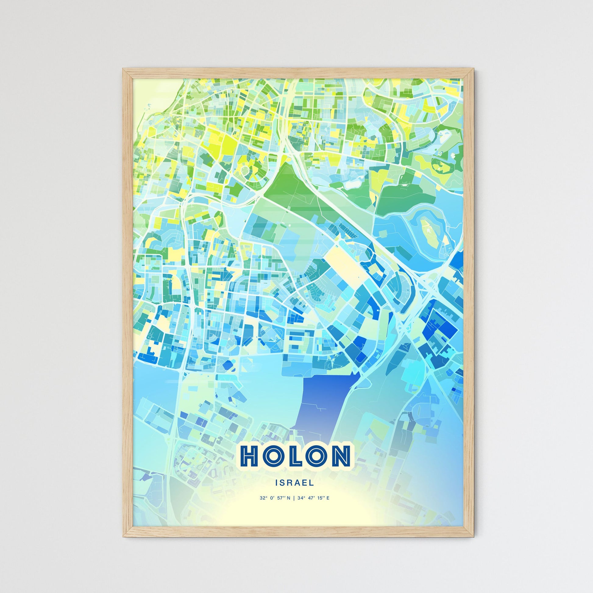 Colorful HOLON ISRAEL Fine Art Map Cool Blue