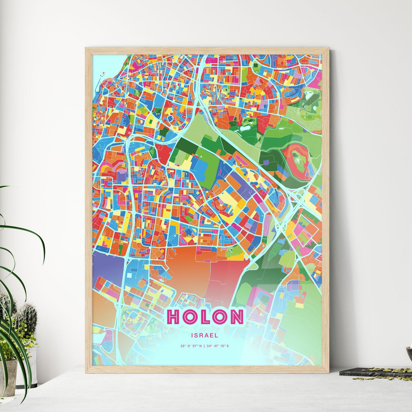 Colorful HOLON ISRAEL Fine Art Map Crazy Colors