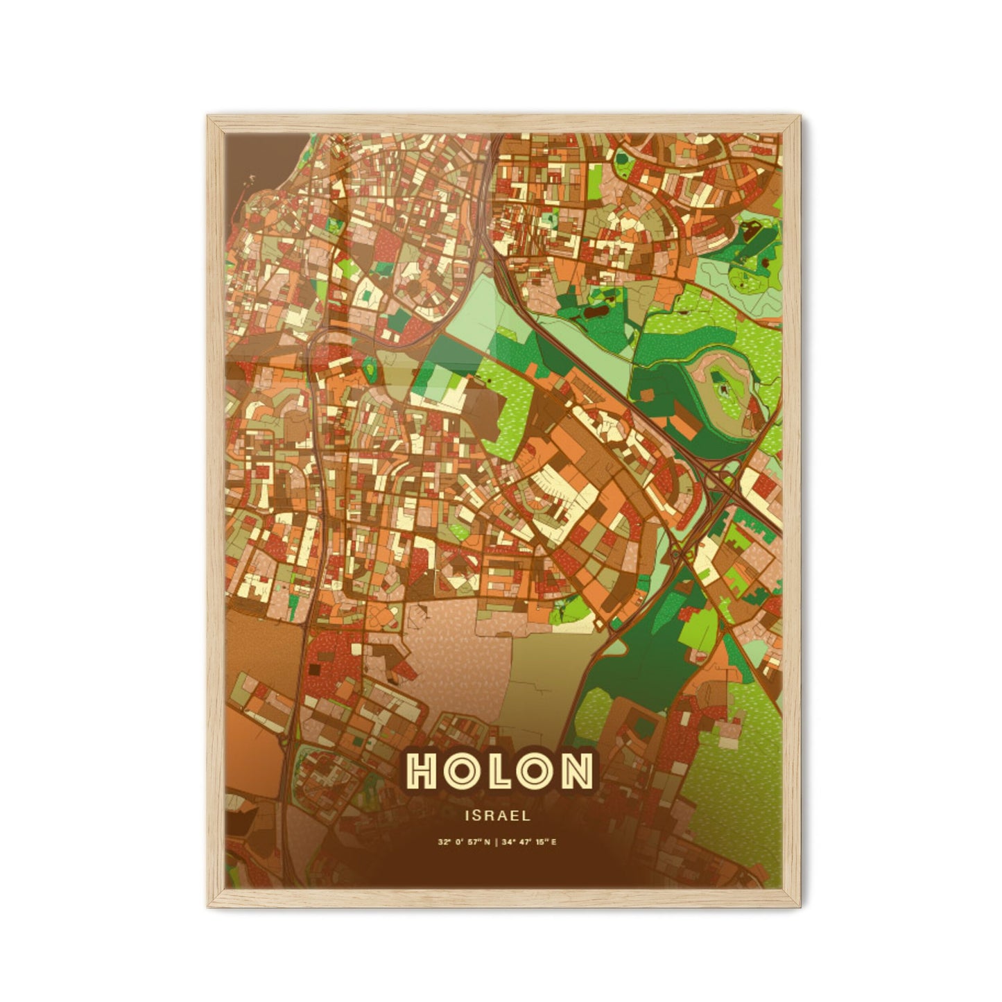 Colorful HOLON ISRAEL Fine Art Map Farmhouse