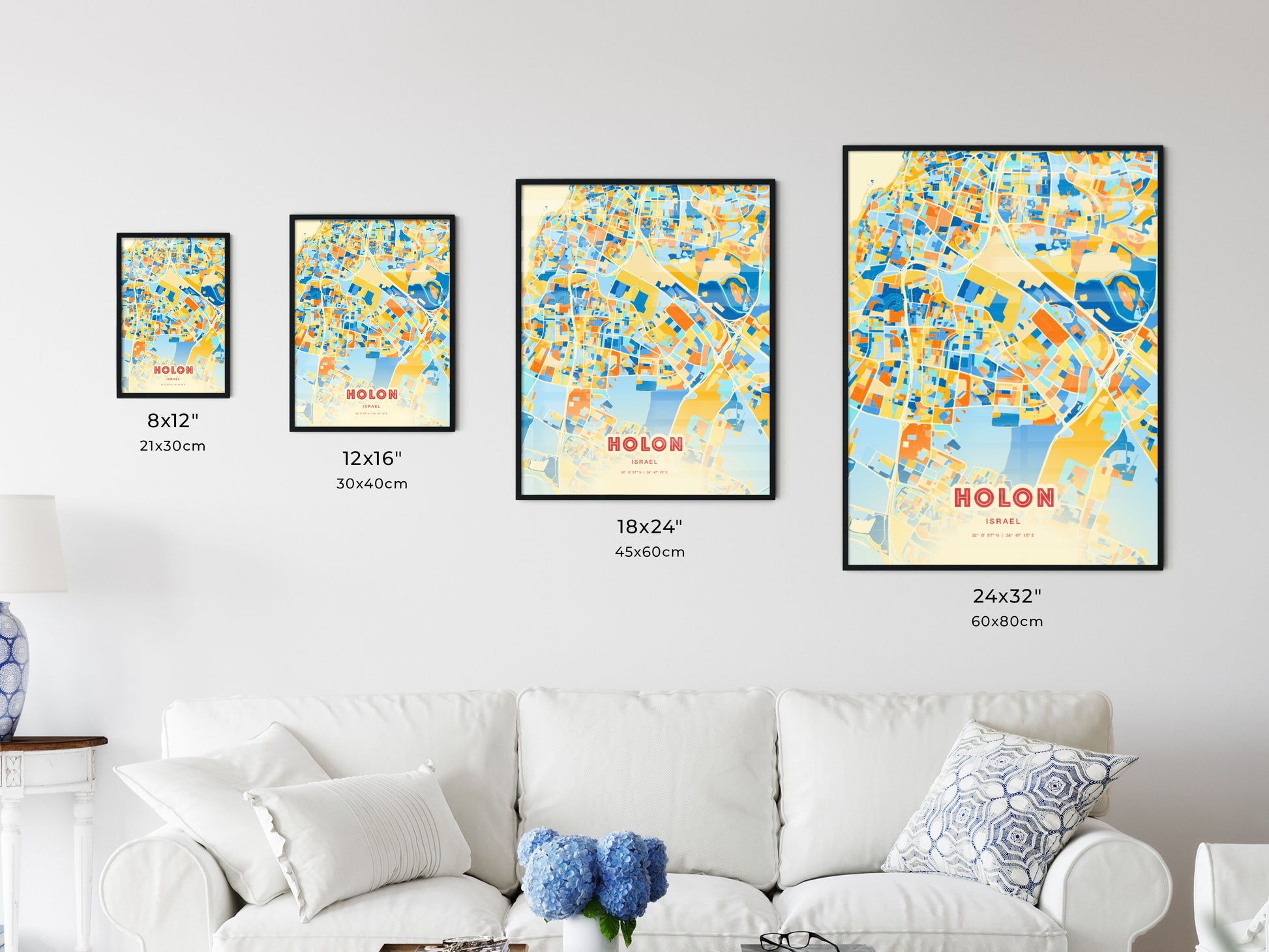 Colorful HOLON ISRAEL Fine Art Map Blue Orange