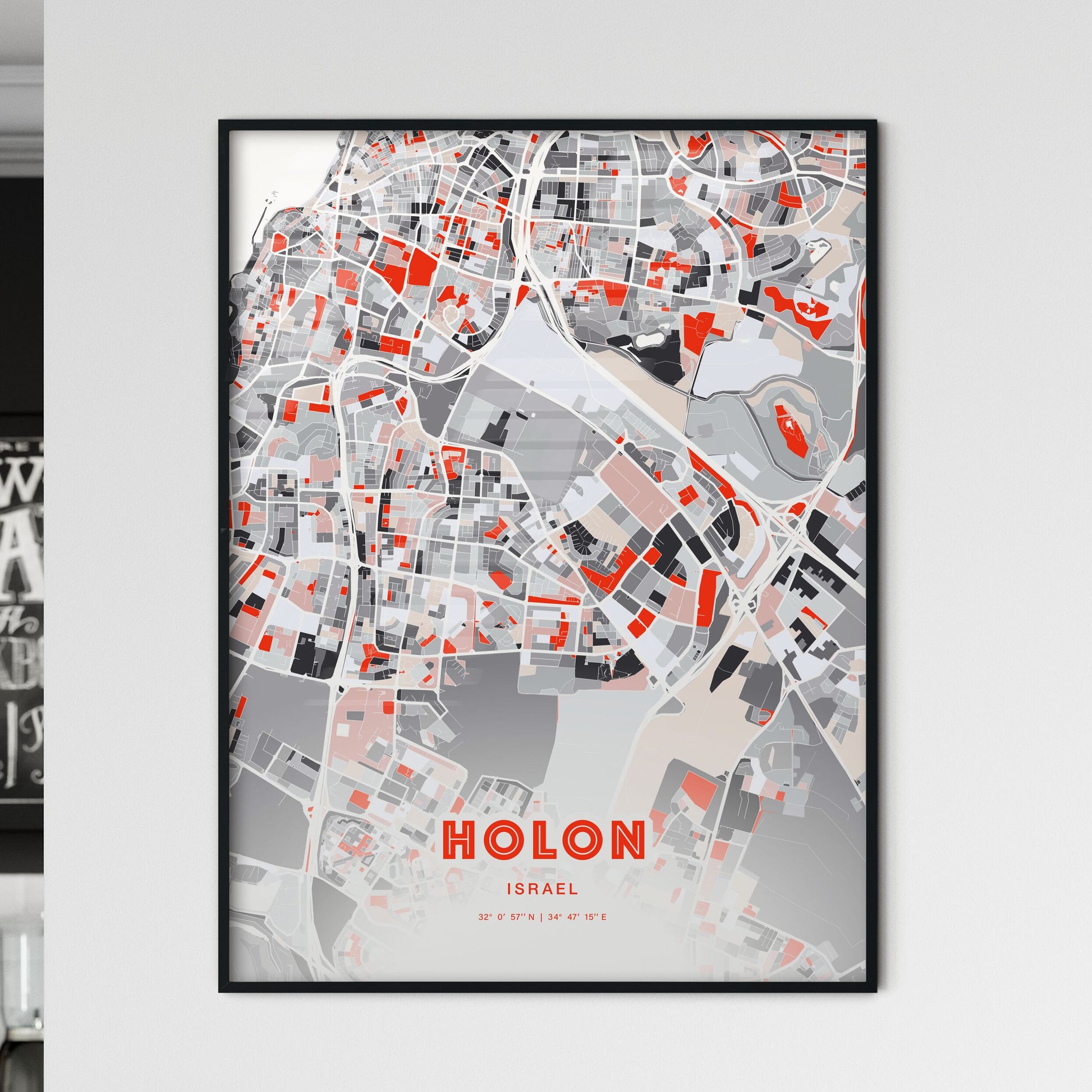 Colorful HOLON ISRAEL Fine Art Map Modern