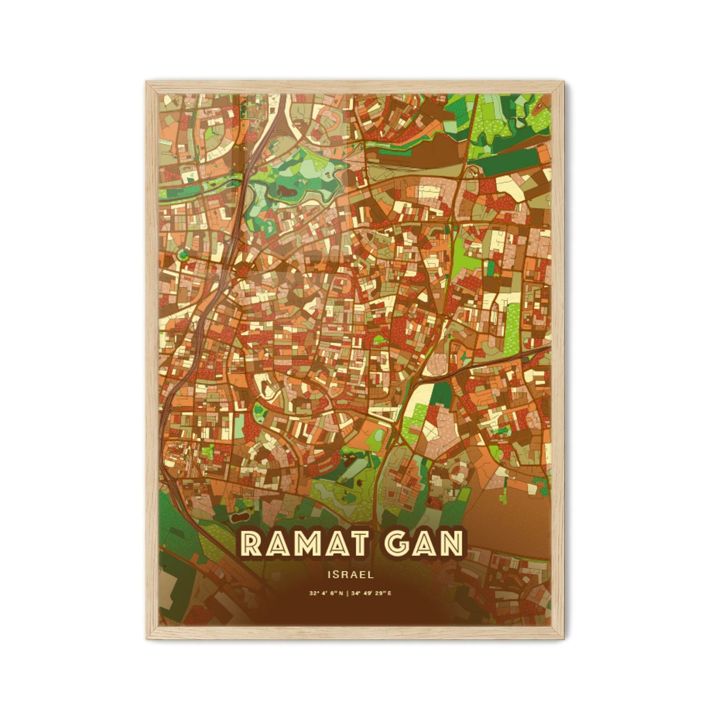 Colorful RAMAT GAN ISRAEL Fine Art Map Farmhouse