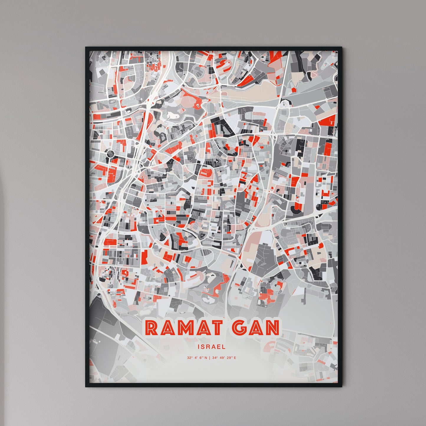 Colorful RAMAT GAN ISRAEL Fine Art Map Modern