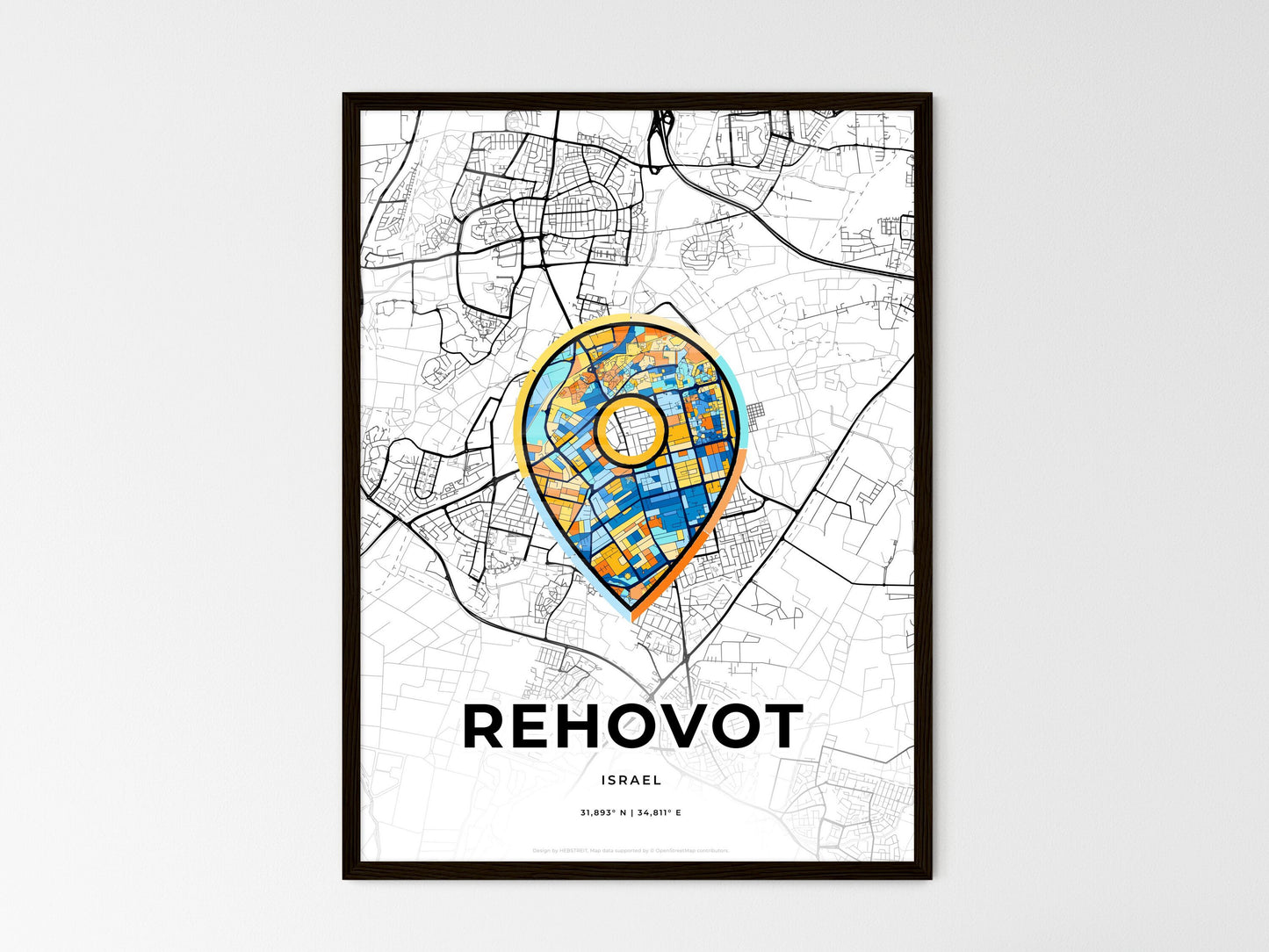 Rehovot Israel wedding art map with pointer icon