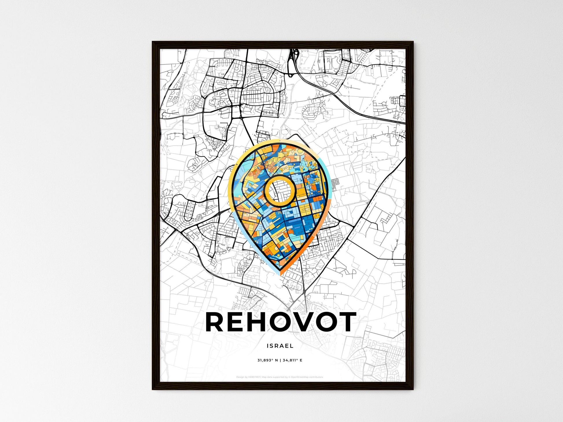 Rehovot Israel wedding art map with pointer icon