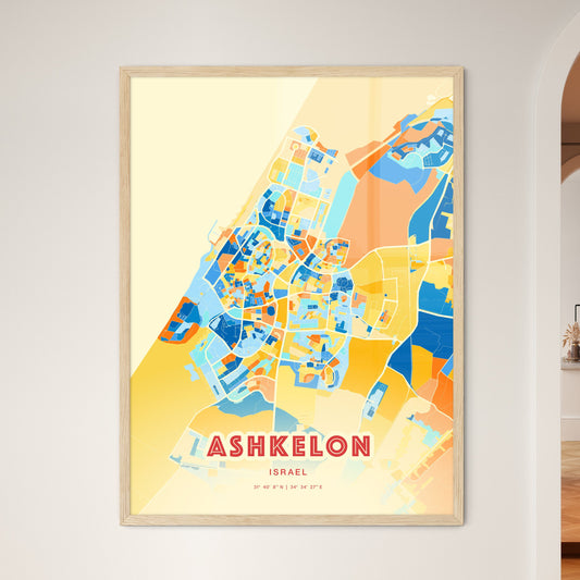 Colorful Ashkelon Israel Fine Art Map Blue Orange