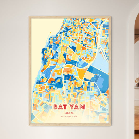 Colorful Bat Yam Israel Fine Art Map Blue Orange