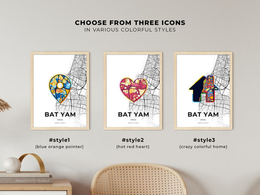 Bat Yam Israel maps with colorful icons