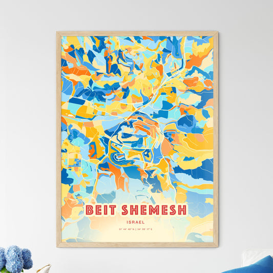 Colorful BEIT SHEMESH ISRAEL Fine Art Map Blue Orange