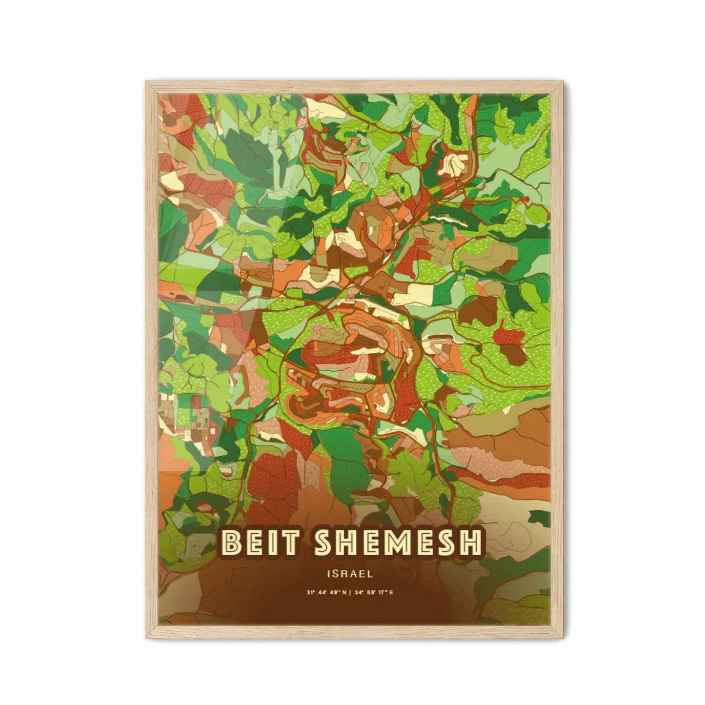 Colorful BEIT SHEMESH ISRAEL Fine Art Map Farmhouse