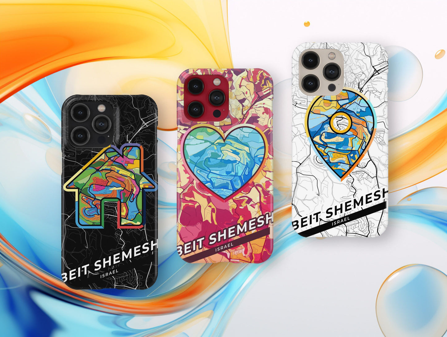 Beit Shemesh Israel slim phone case with colorful icon. Birthday, wedding or housewarming gift. Couple match cases.
