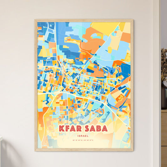 Colorful KFAR SABA ISRAEL Fine Art Map Blue Orange