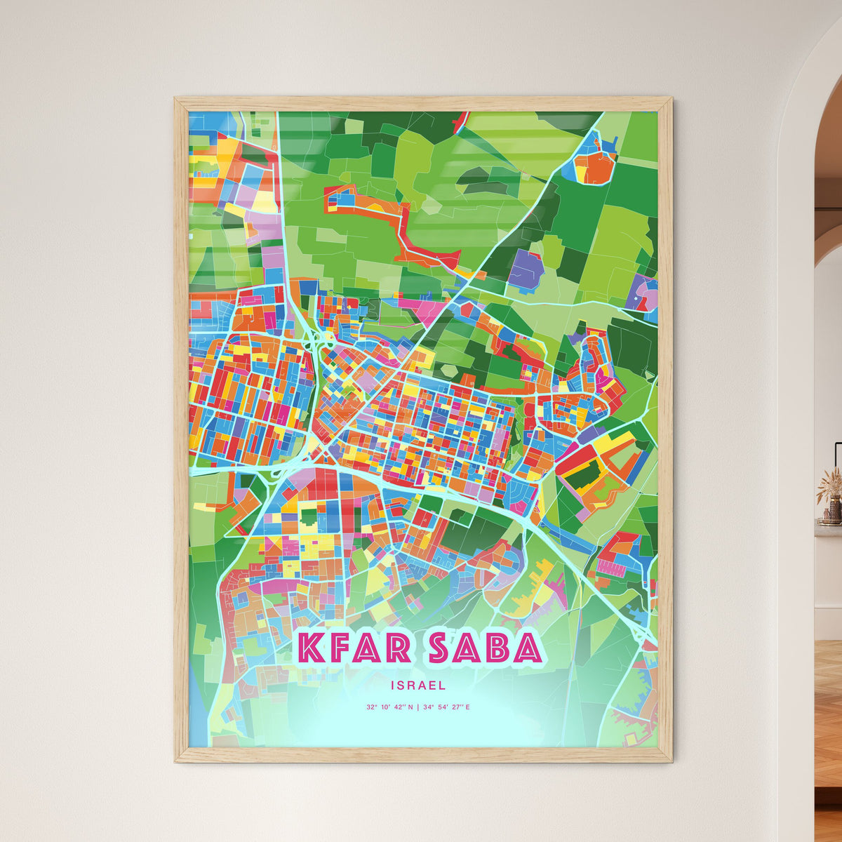 Colorful KFAR SABA ISRAEL Fine Art Map Crazy Colors