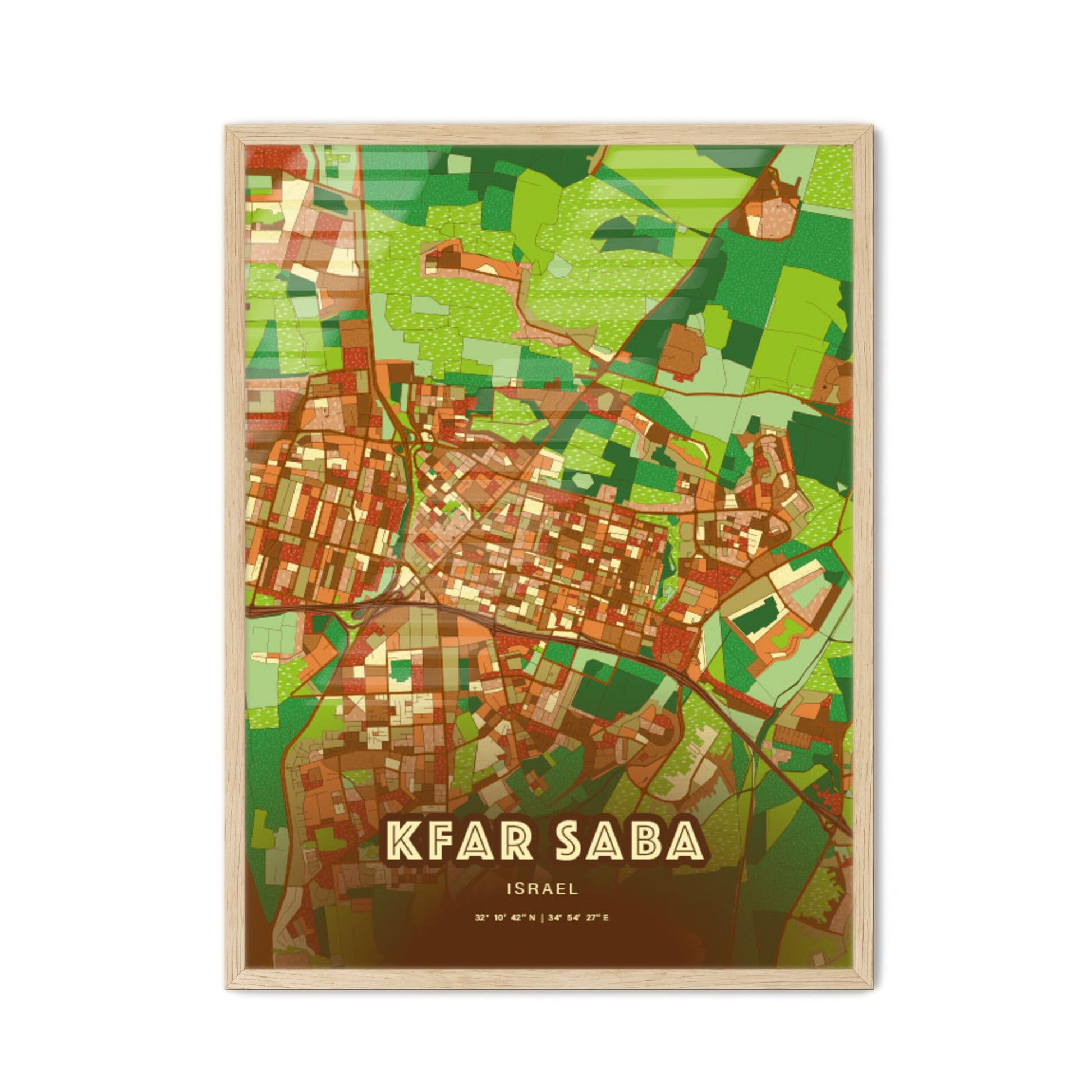 Colorful KFAR SABA ISRAEL Fine Art Map Farmhouse