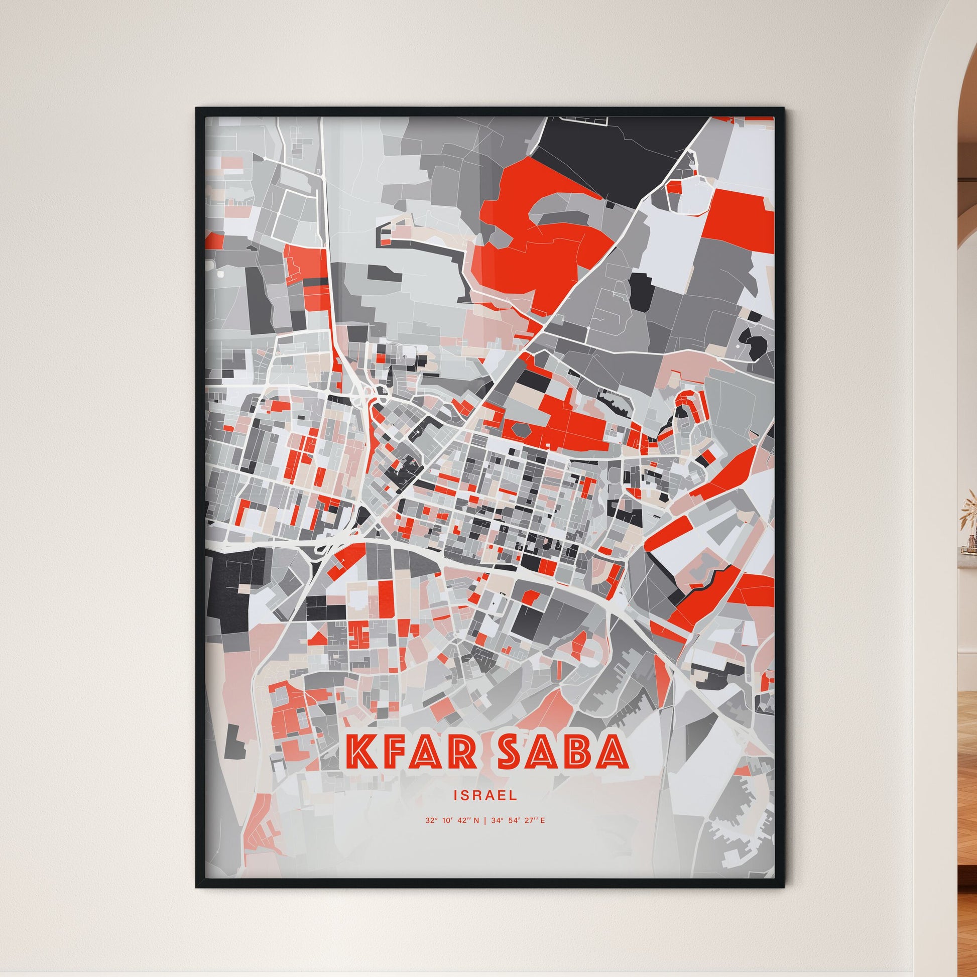 Colorful KFAR SABA ISRAEL Fine Art Map Modern