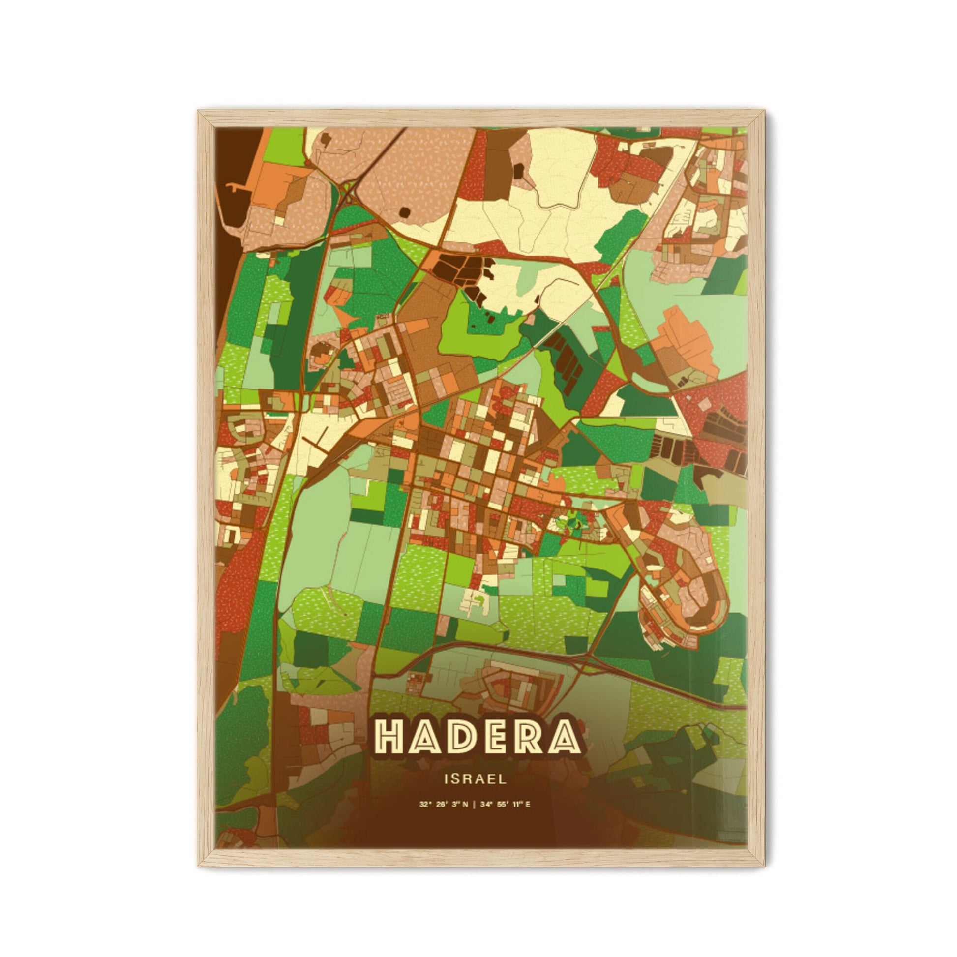 Colorful HADERA ISRAEL Fine Art Map Farmhouse