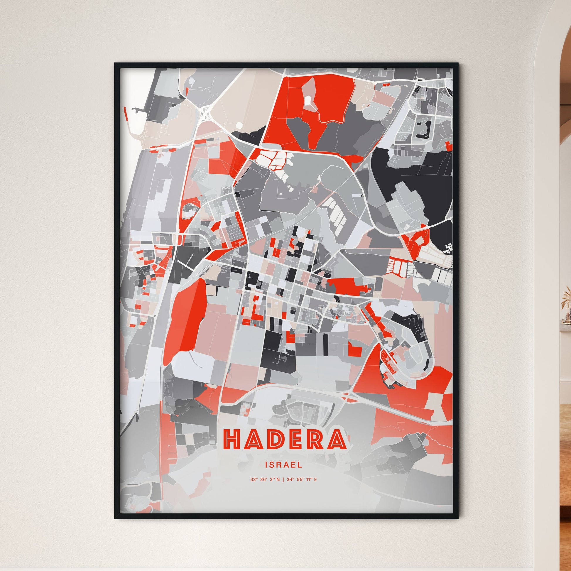 Colorful HADERA ISRAEL Fine Art Map Modern