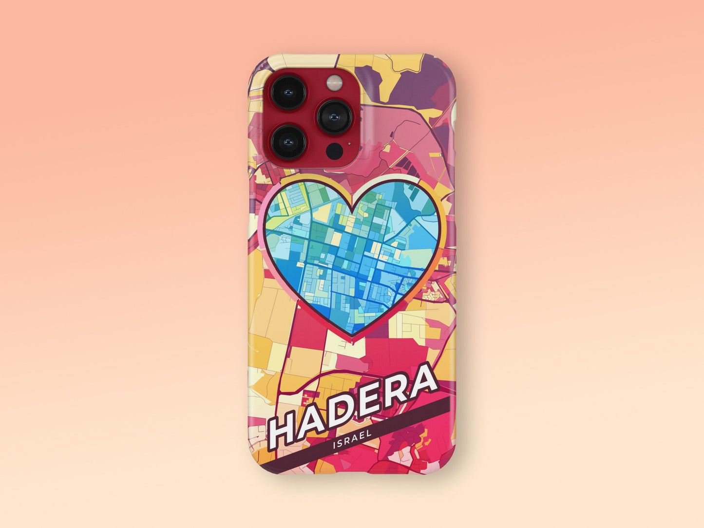 Hadera Israel slim phone case with colorful icon. Birthday, wedding or housewarming gift. Couple match cases. 2