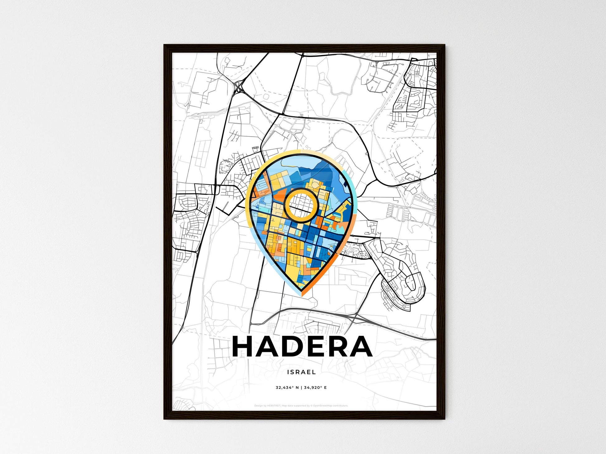 Hadera Israel wedding art map with pointer icon
