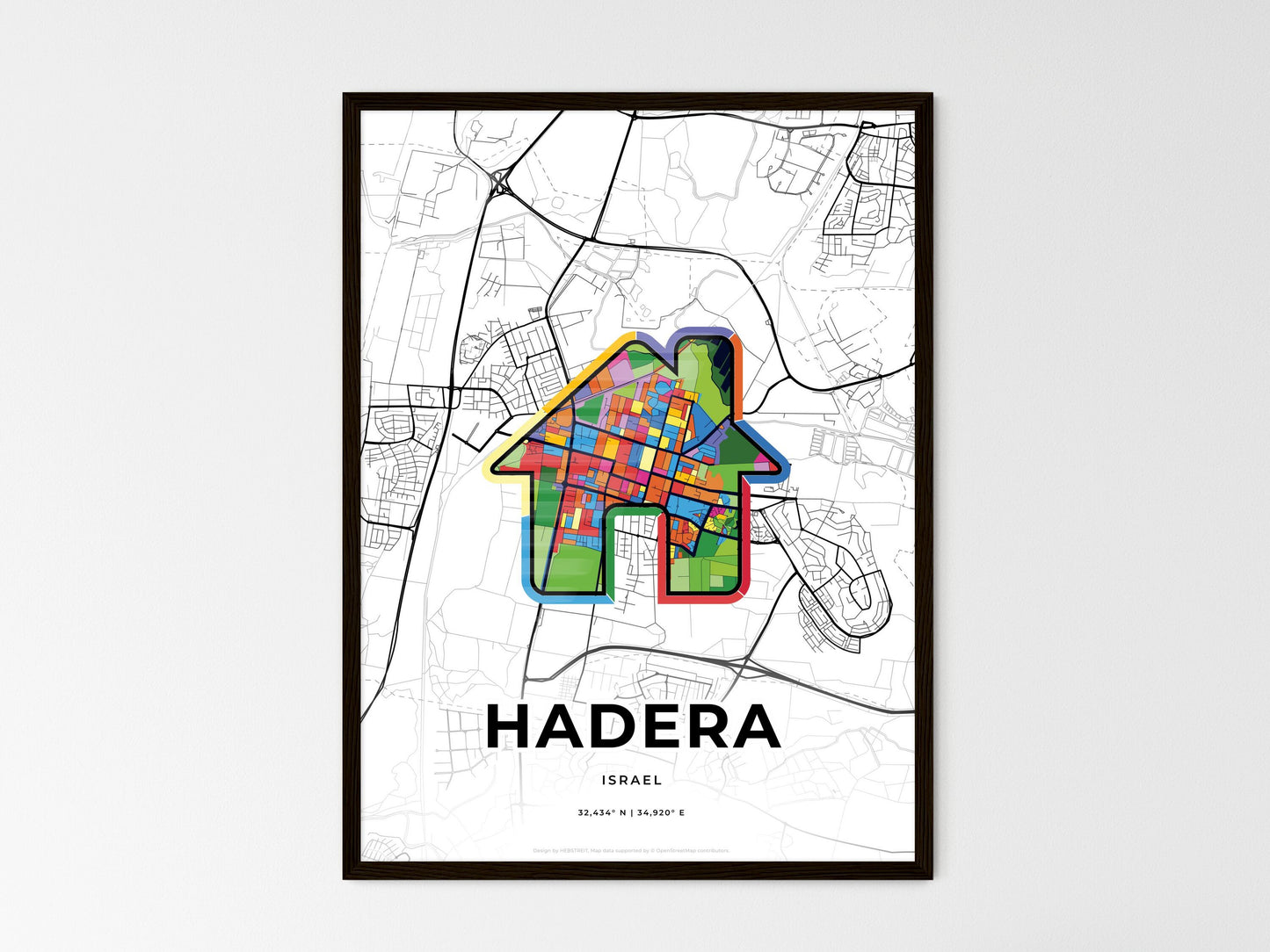 Hadera Israel wedding art map with home icon