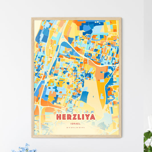 Colorful HERZLIYA ISRAEL Fine Art Map Blue Orange