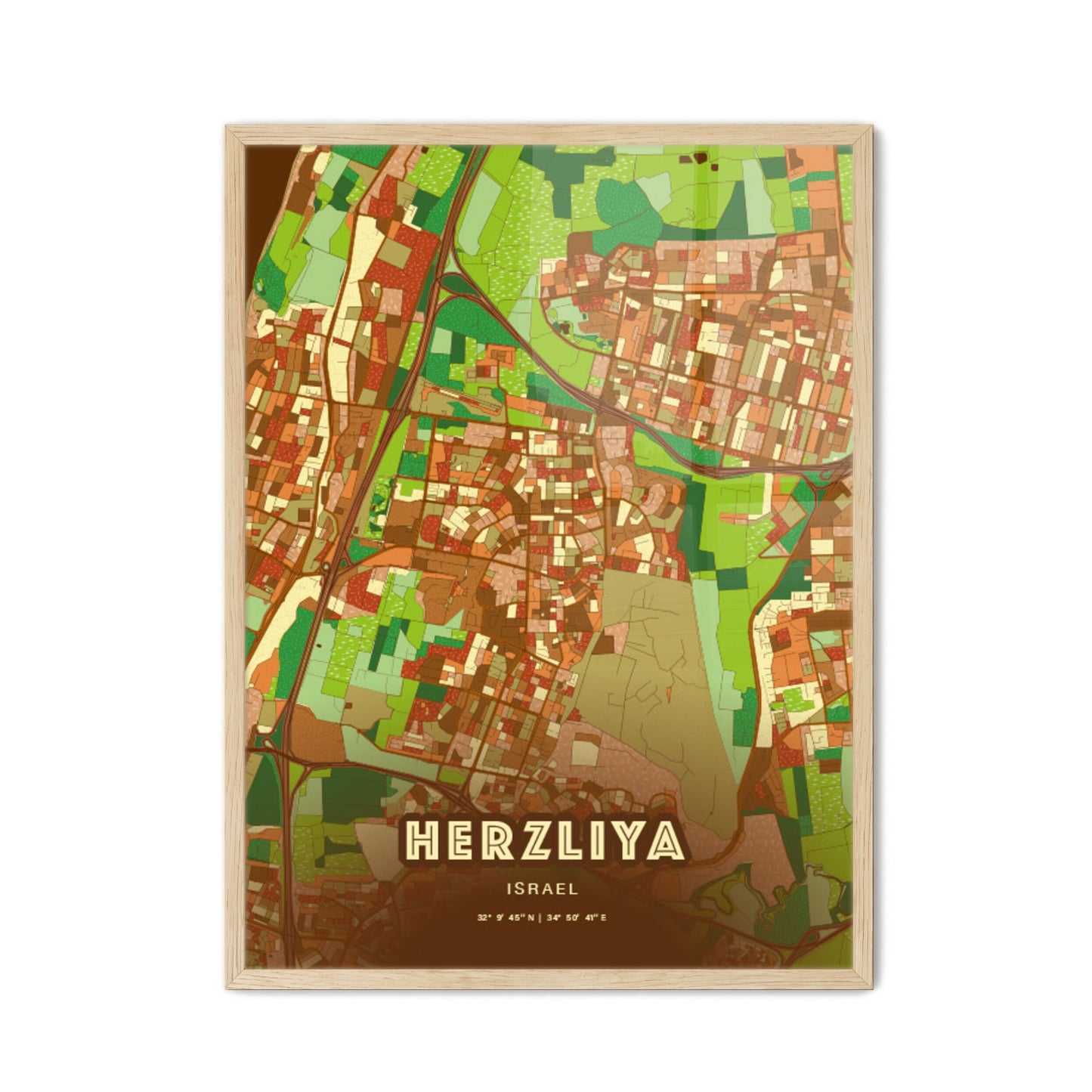 Colorful HERZLIYA ISRAEL Fine Art Map Farmhouse