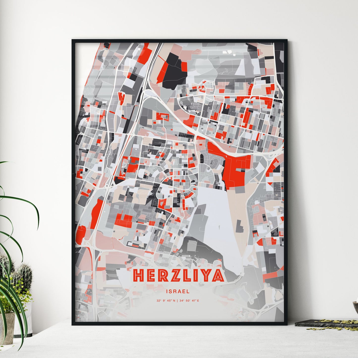 Colorful HERZLIYA ISRAEL Fine Art Map Modern