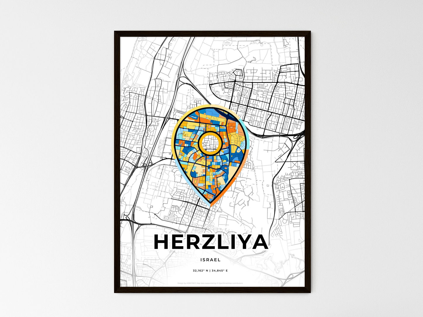 Herzliya Israel wedding art map with pointer icon