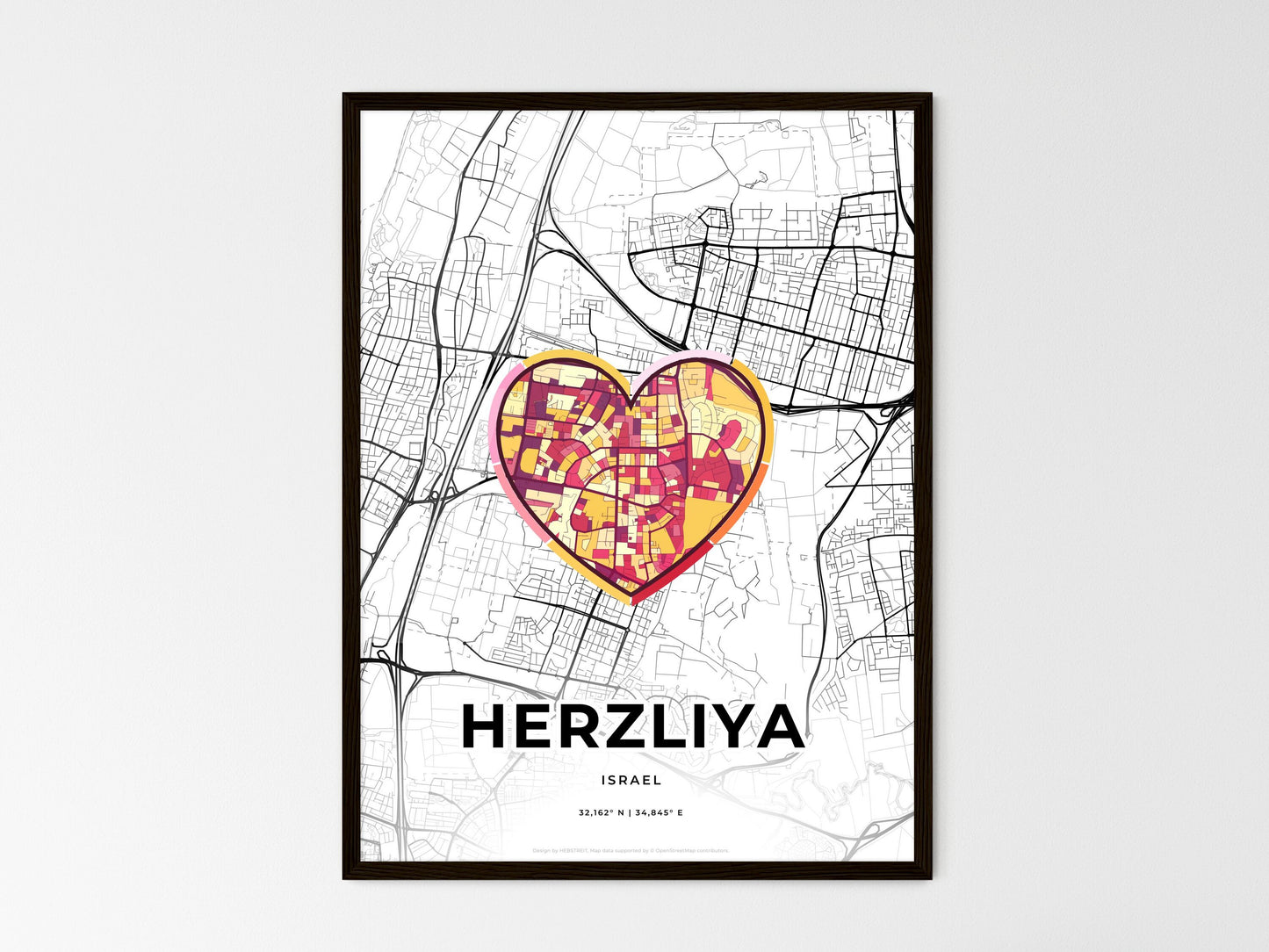 Herzliya Israel wedding art map with heart icon