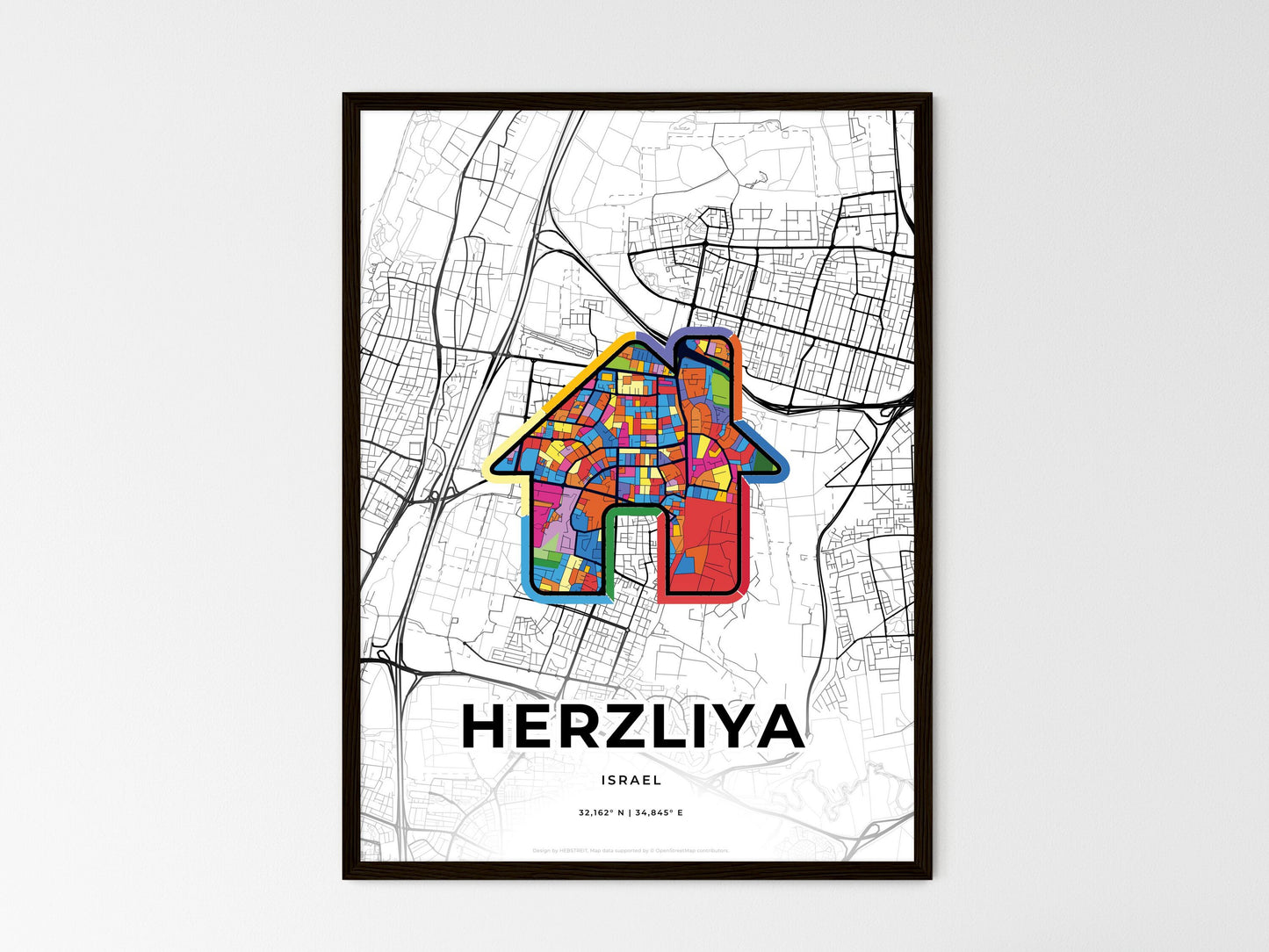 Herzliya Israel wedding art map with home icon