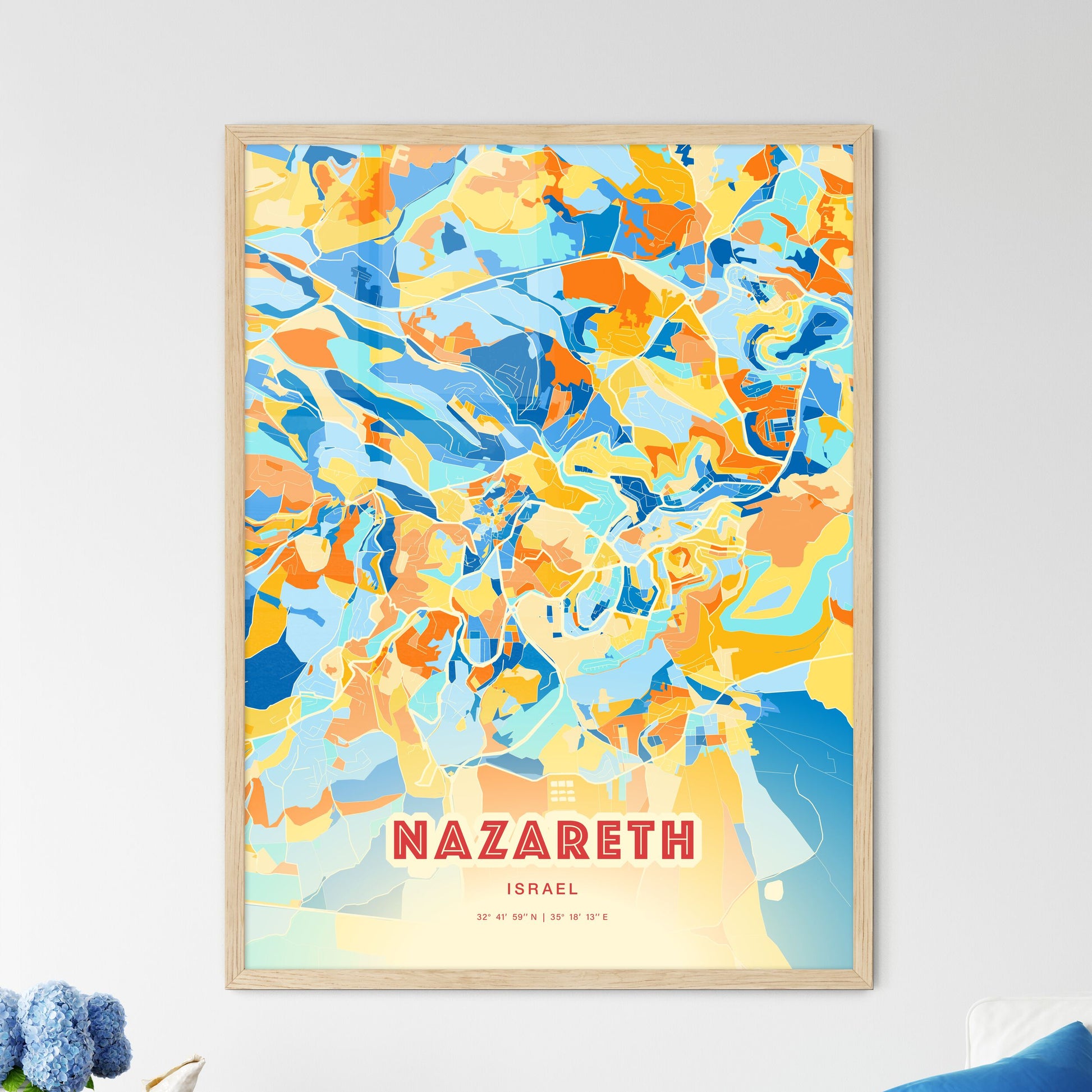 Colorful NAZARETH ISRAEL Fine Art Map Blue Orange