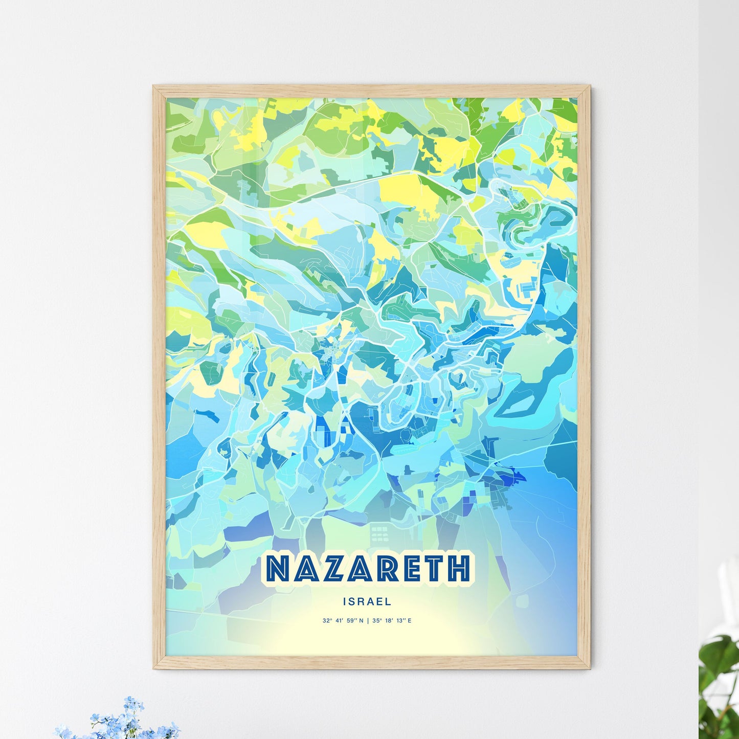 Colorful NAZARETH ISRAEL Fine Art Map Cool Blue