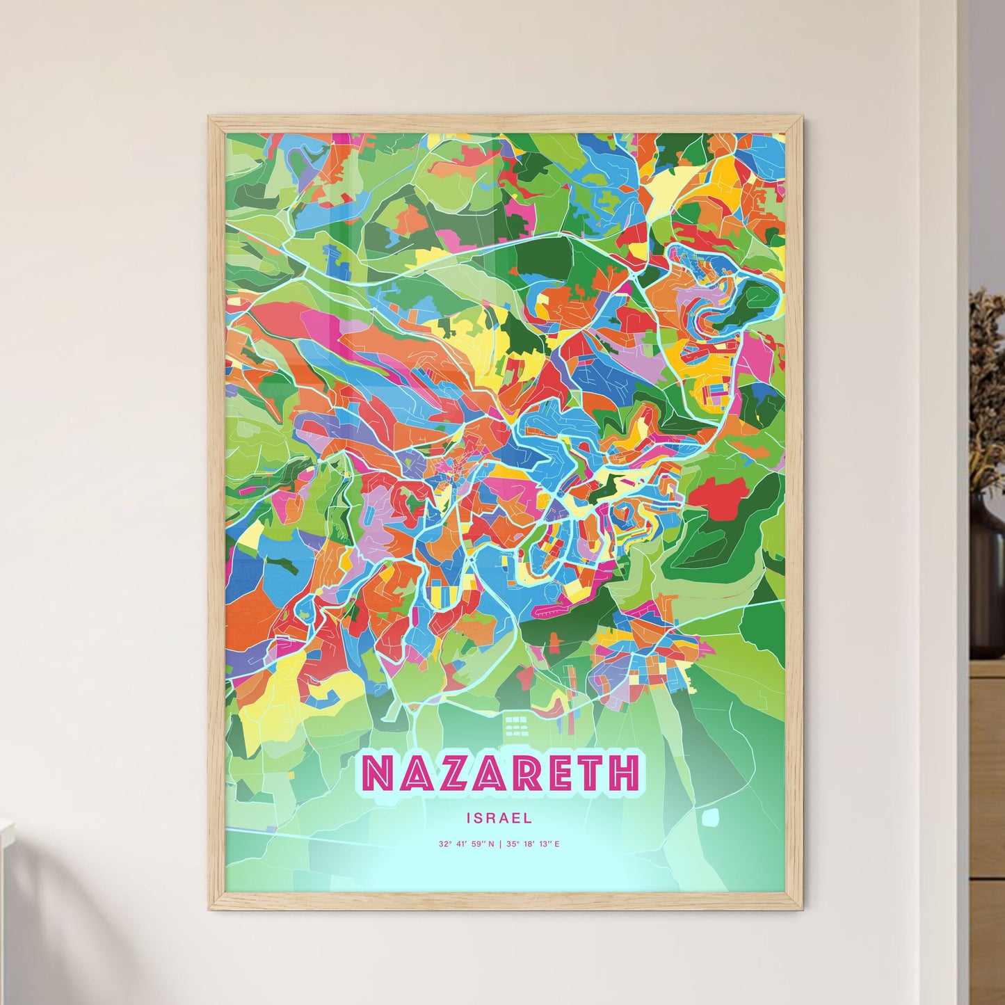 Colorful NAZARETH ISRAEL Fine Art Map Crazy Colors