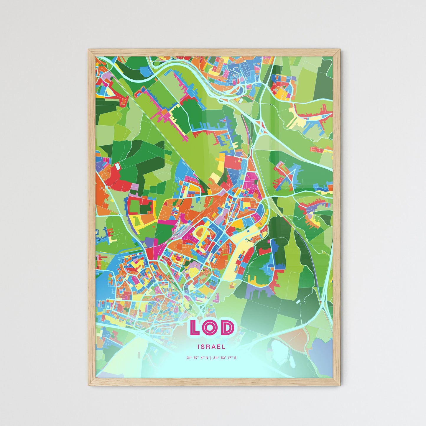 Colorful LOD ISRAEL Fine Art Map Crazy Colors