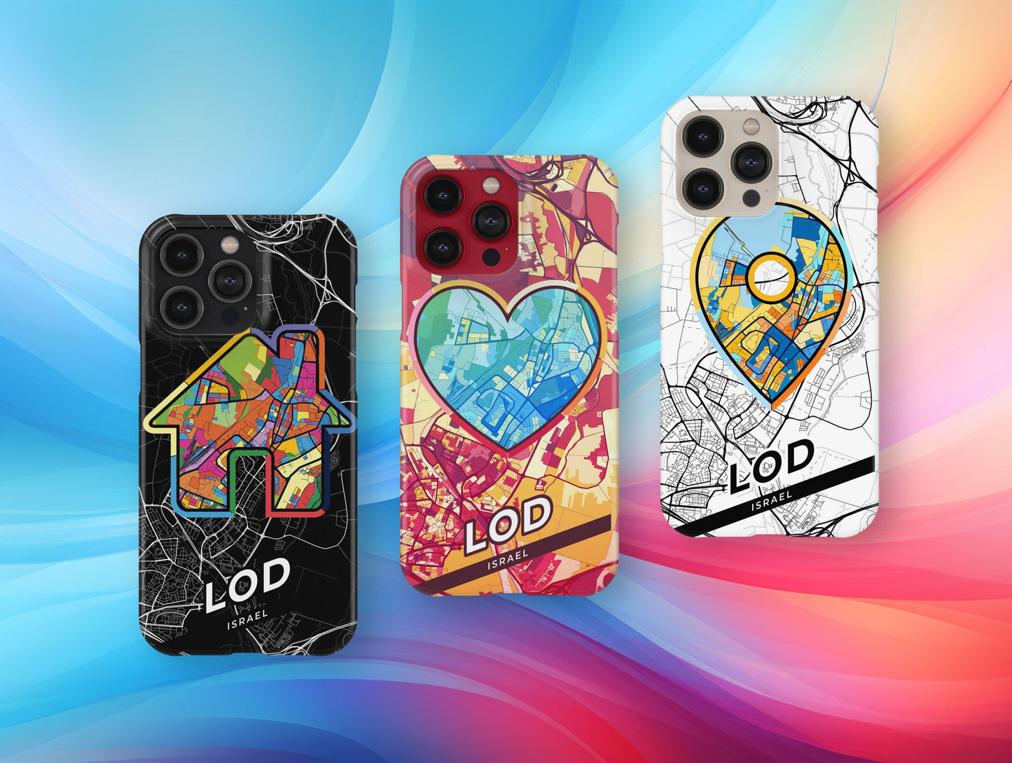 Lod Israel slim phone case with colorful icon. Birthday, wedding or housewarming gift. Couple match cases.