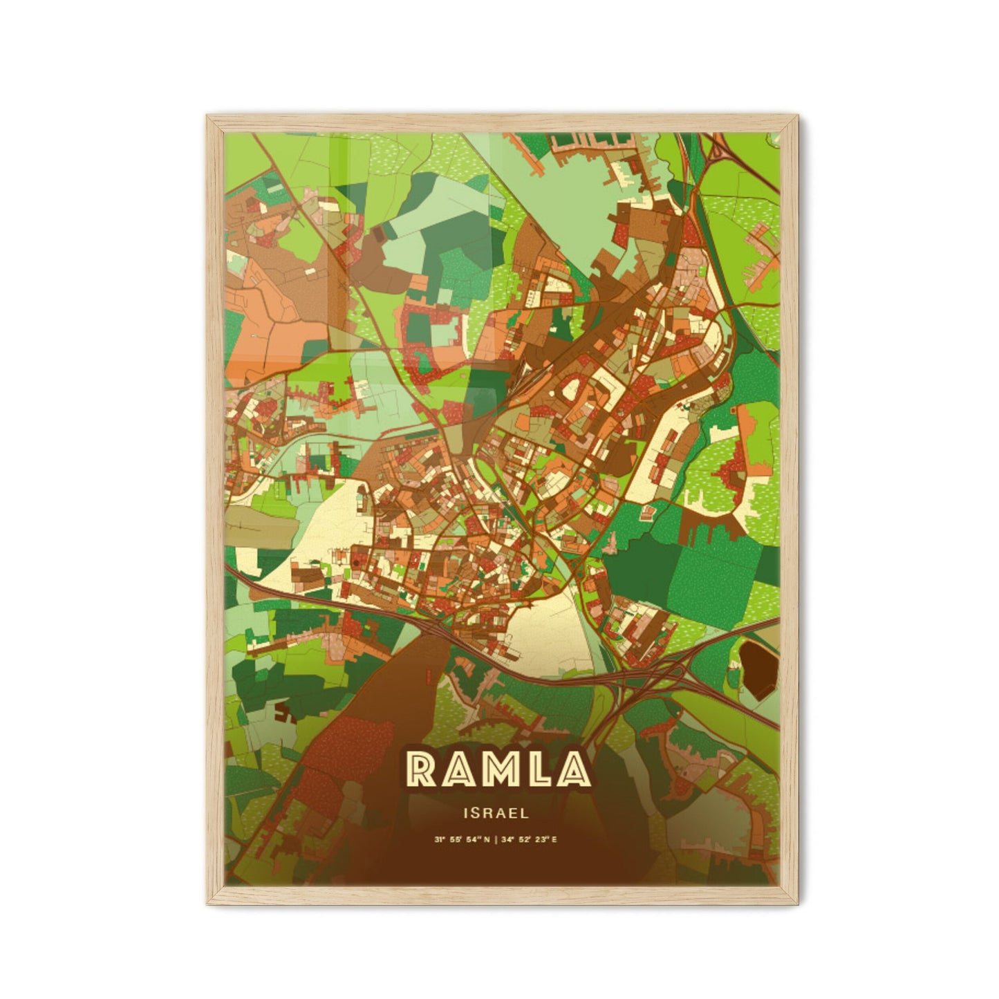 Colorful RAMLA ISRAEL Fine Art Map Farmhouse