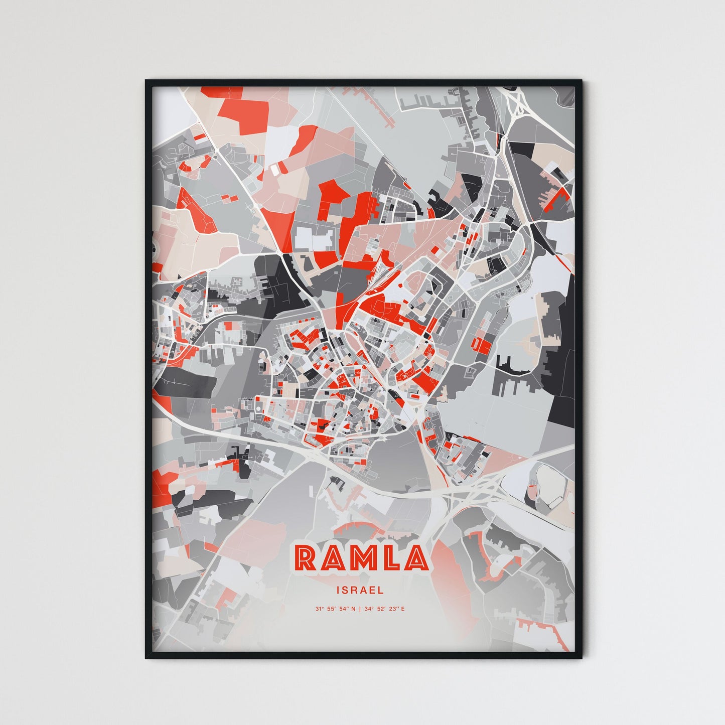 Colorful RAMLA ISRAEL Fine Art Map Modern